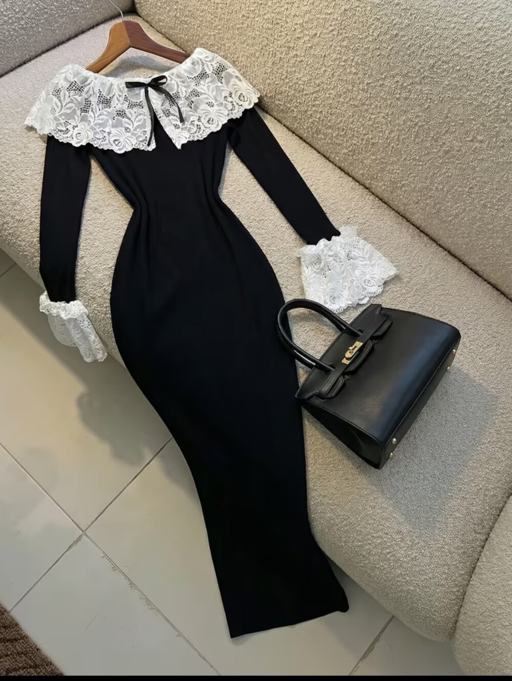 Women's All-Season Dress, Elegant Party Essential for Dates, Lace Trim Off-Shoul